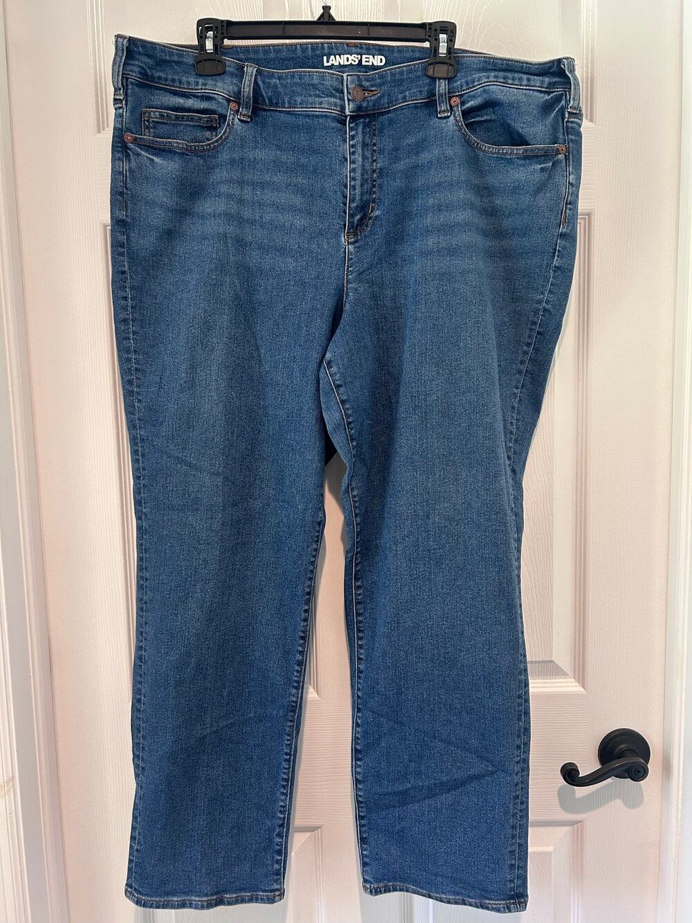 Lands End Straight Leg Jeans 22W Plus Size Denim Medium Wash Mid Rise Stretch